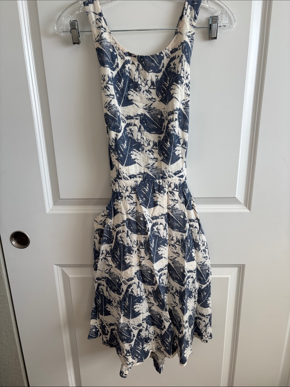 Esley Navy and Cream Leaf-Print Mini Dress